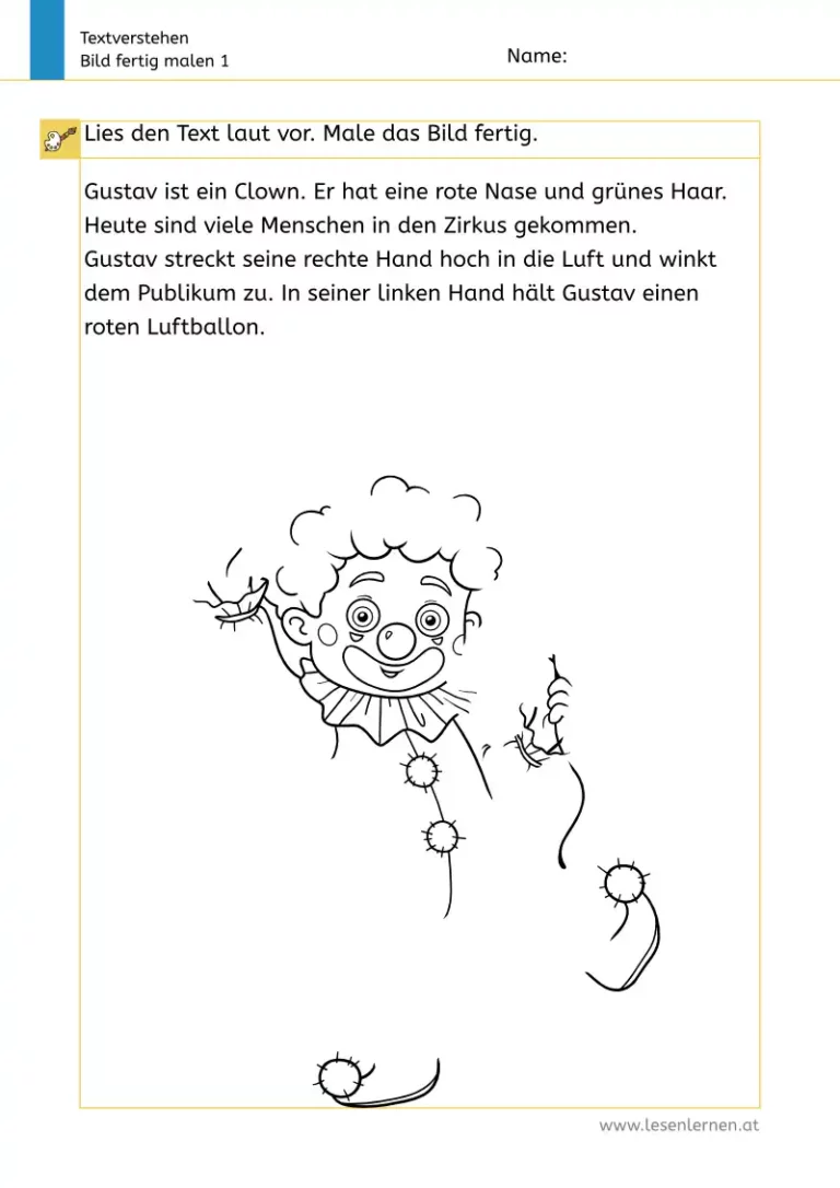 Lesen und Malen Arbeitsblatt 2. Klasse