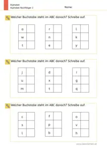 Arbeitsblatt: Alphabet Nachfolger von Buchstaben finden – 1. Klasse Nr. 2