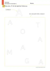Arbeitsblatt zum Ausmalen und Erkennen des Großbuchstabens A