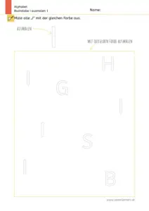 Arbeitsblatt zum Ausmalen und Erkennen des Großbuchstabens I