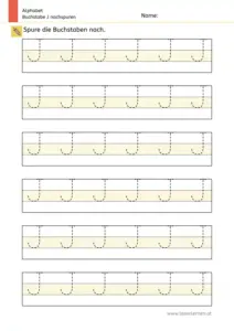 Arbeitsblatt: Buchstabe J nachspuren in mehreren Größen (1. Klasse)