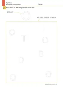 Arbeitsblatt zum Ausmalen und Erkennen des Großbuchstabens O