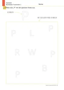 Arbeitsblatt zum Ausmalen und Erkennen des Großbuchstabens P
