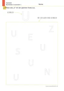 Arbeitsblatt zum Ausmalen und Erkennen des Großbuchstabens U