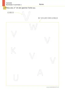 Arbeitsblatt zum Ausmalen und Erkennen des Großbuchstabens V