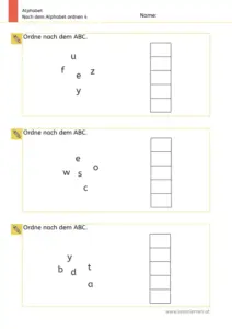 Arbeitsblatt: Nach Alphabet ordnen – 1. Klasse Nr. 4
