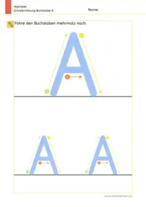 Arbeitsblatt: Schreibrichtung üben - Großbuchstabe A mit Pfeilen zum Nachspuren