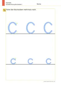 Arbeitsblatt: Schreibrichtung üben - Groß- und Kleinbuchstabe C und c im Vergleich
