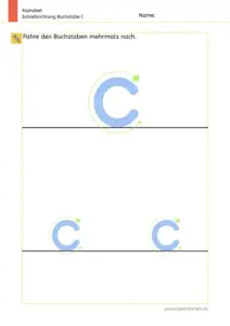 Arbeitsblatt: Schreibrichtung üben - Kleinbuchstabe c mit Pfeilen zum Nachspuren