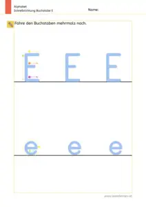 Arbeitsblatt: Schreibrichtung üben - Groß- und Kleinbuchstabe E und e im Vergleich