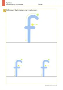 Arbeitsblatt: Schreibrichtung üben - Kleinbuchstabe f mit Pfeilen zum Nachspuren