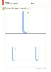 Arbeitsblatt: Schreibrichtung üben - Kleinbuchstabe l mit Pfeilen zum Nachspuren