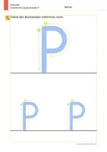 Arbeitsblatt: Schreibrichtung üben - Großbuchstabe P mit Pfeilen zum Nachspuren