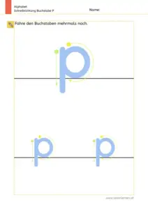 Arbeitsblatt: Schreibrichtung üben - Kleinbuchstabe p mit Pfeilen zum Nachspuren