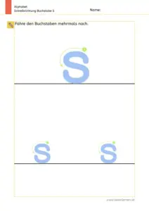 Arbeitsblatt: Schreibrichtung üben - Kleinbuchstabe s mit Pfeilen zum Nachspuren