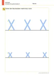 Arbeitsblatt: Schreibrichtung üben - Groß- und Kleinbuchstabe X und x im Vergleich