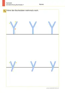 Arbeitsblatt: Schreibrichtung üben - Groß- und Kleinbuchstabe Y und y im Vergleich