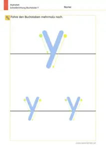 Arbeitsblatt: Schreibrichtung üben - Kleinbuchstabe y mit Pfeilen zum Nachspuren