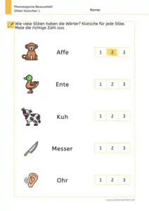 Arbeitsblatt: Silben klatschen und Silbenanzahl bestimmen - Übung zur phonologischen Bewusstheit, Nr. 1