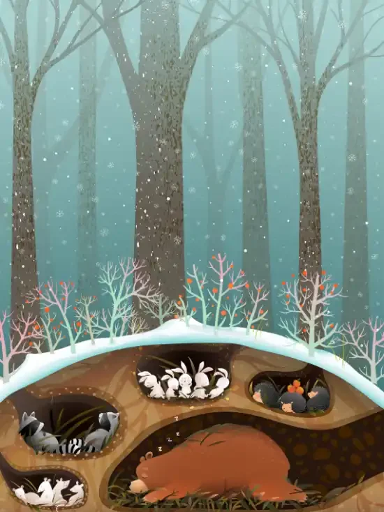 Tiere schlafen unter der Erde