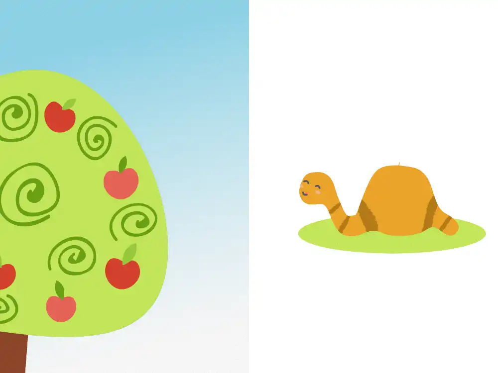 Wurm isst einen Apfel