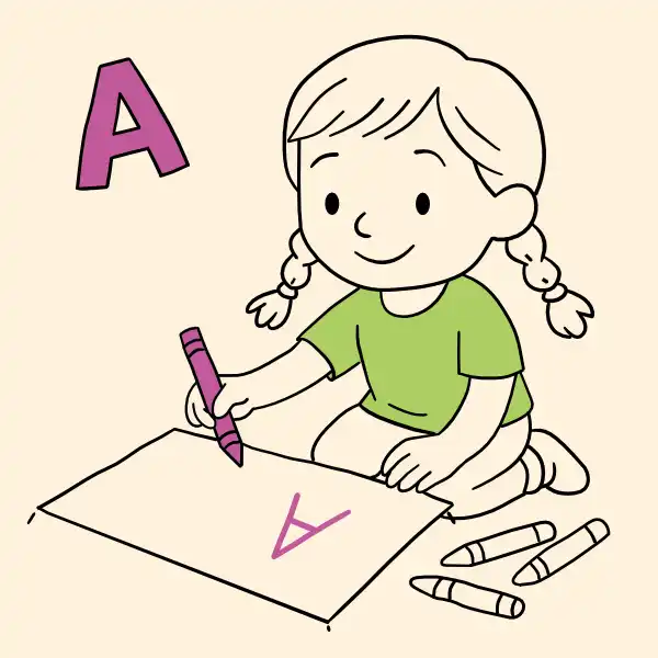 Mädchen schreibt Buchstabe