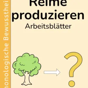Alt-Text Cover Reime produzieren – Arbeitsblätter für Vorschule und 1. Klasse mit Reimwörtern auf dem Cover.