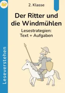 Cover des Materials „Der Ritter und die Windmühlen“ für die 2. Klasse mit Ritter auf Pferd
