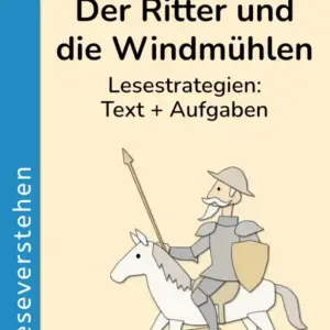 Cover des Materials „Der Ritter und die Windmühlen“ für die 2. Klasse mit Ritter auf Pferd