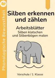 Cover des Materials „Silben erkennen und zählen“ für Vorschule und 1. Klasse mit Elefant und Silbenbögen