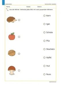 Arbeitsblatt Herbstwörter verstehen für die 1. Klasse