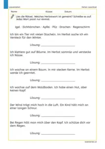 Herbst-Leserätsel – Arbeitsblatt für die 2. Klasse