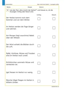 Was macht der Herbst? – Aussagen prüfen im Arbeitsblatt für die 2. Klasse