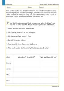 Herbst-Logical auf dem Herbstmarkt – Arbeitsblatt für die 4. Klasse