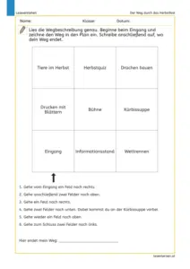 Wegbeschreibung durch ein Herbstfest – Arbeitsblatt für die 4. Klasse