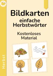 Kostenlose Bildkarten mit einfachen Herbstwörtern für Vorschule und Grundschule