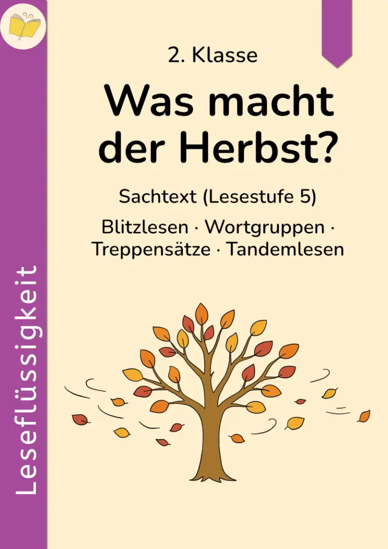 Cover des Materials „Was macht der Herbst?“ zur Leseflüssigkeit für die 2. Klasse mit einem herbstlichen Baum