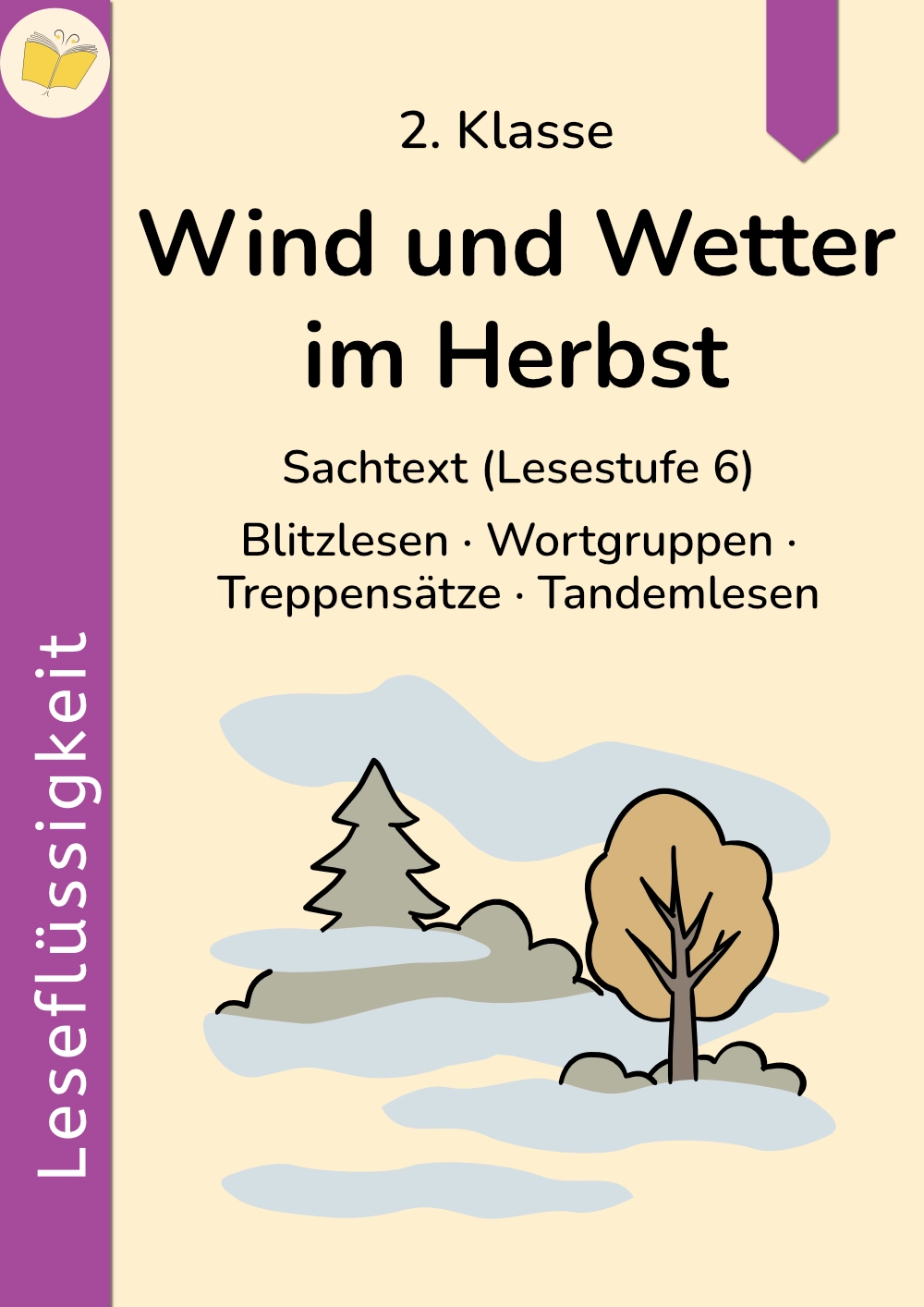 Leseflüssigkeit 2. Klasse – Material zu Wind und Wetter im Herbst mit Blitzlesen, Treppensätzen und Tandemlesen